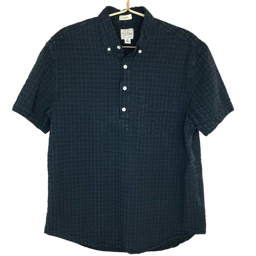 J. Crew Plaid Seersucker Popover Top M Classic Organic Cotton